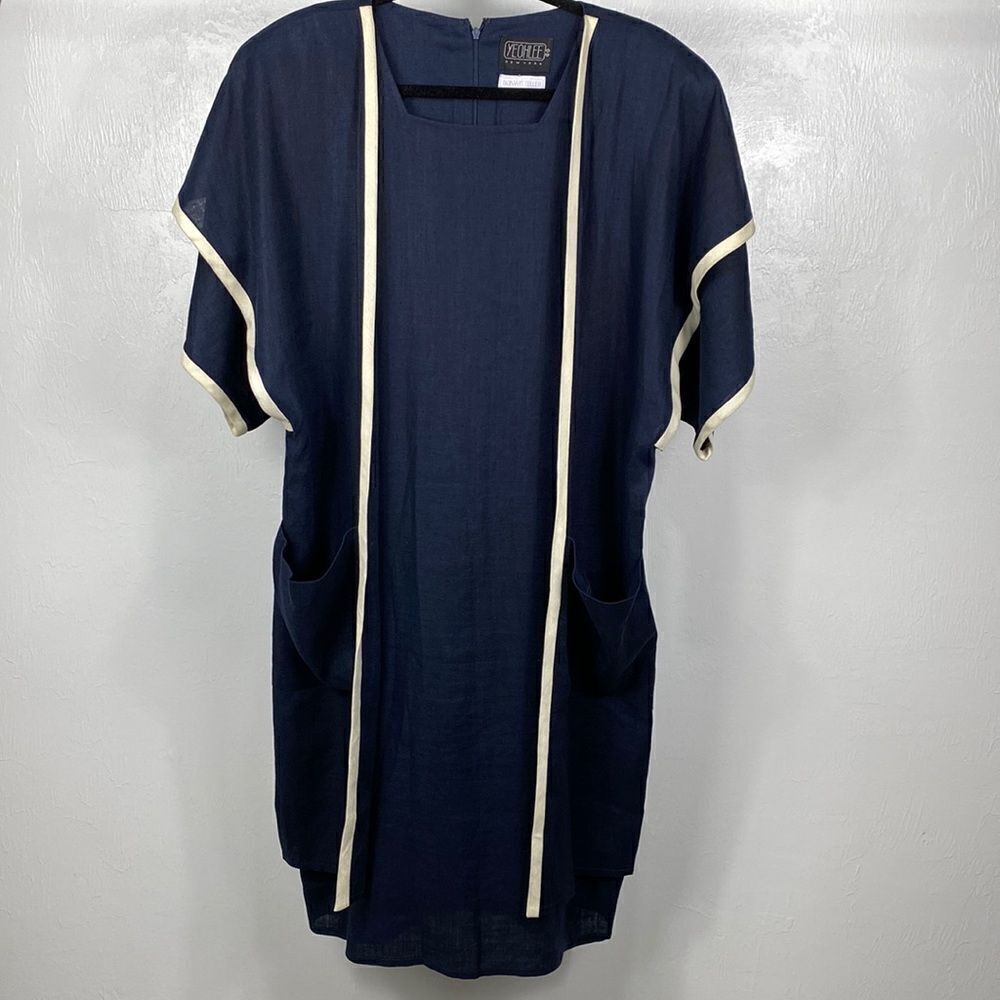 Yeohlee New York Bonwit Teller Vintage Navy Blue Short Sleeve Dress Size XL